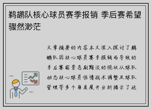 鹈鹕队核心球员赛季报销 季后赛希望骤然渺茫